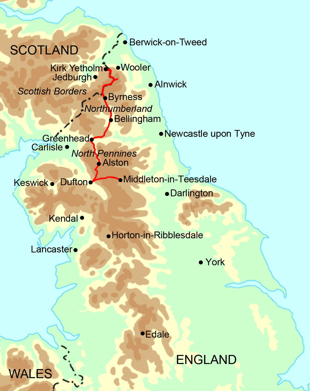 Pennine Way Run - North Section map